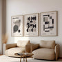 black graphite and beige bauhaus wall art set in modern minimalist living room