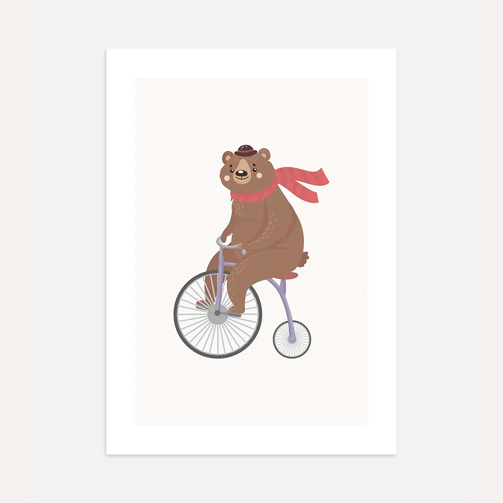 bear on bicycle poster kids wall art