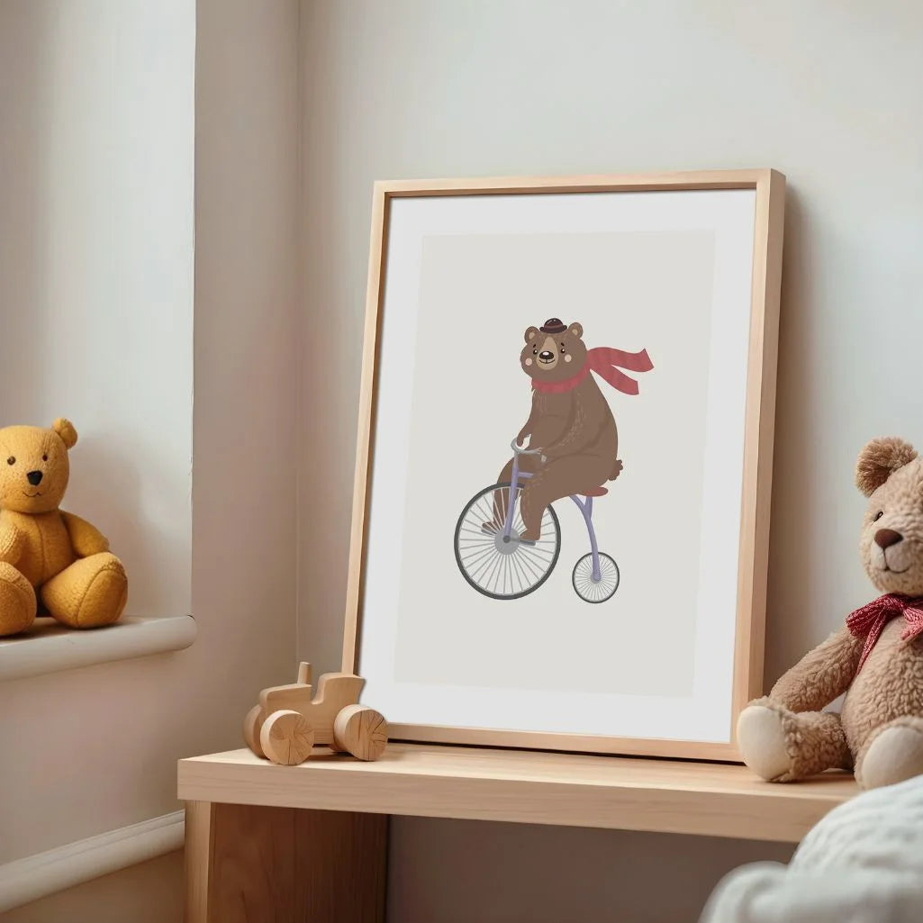 bear bicycle poster nursery decor