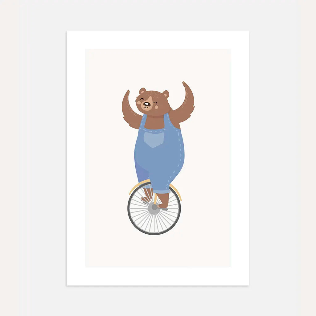 bear on unicycle poster kids wall art