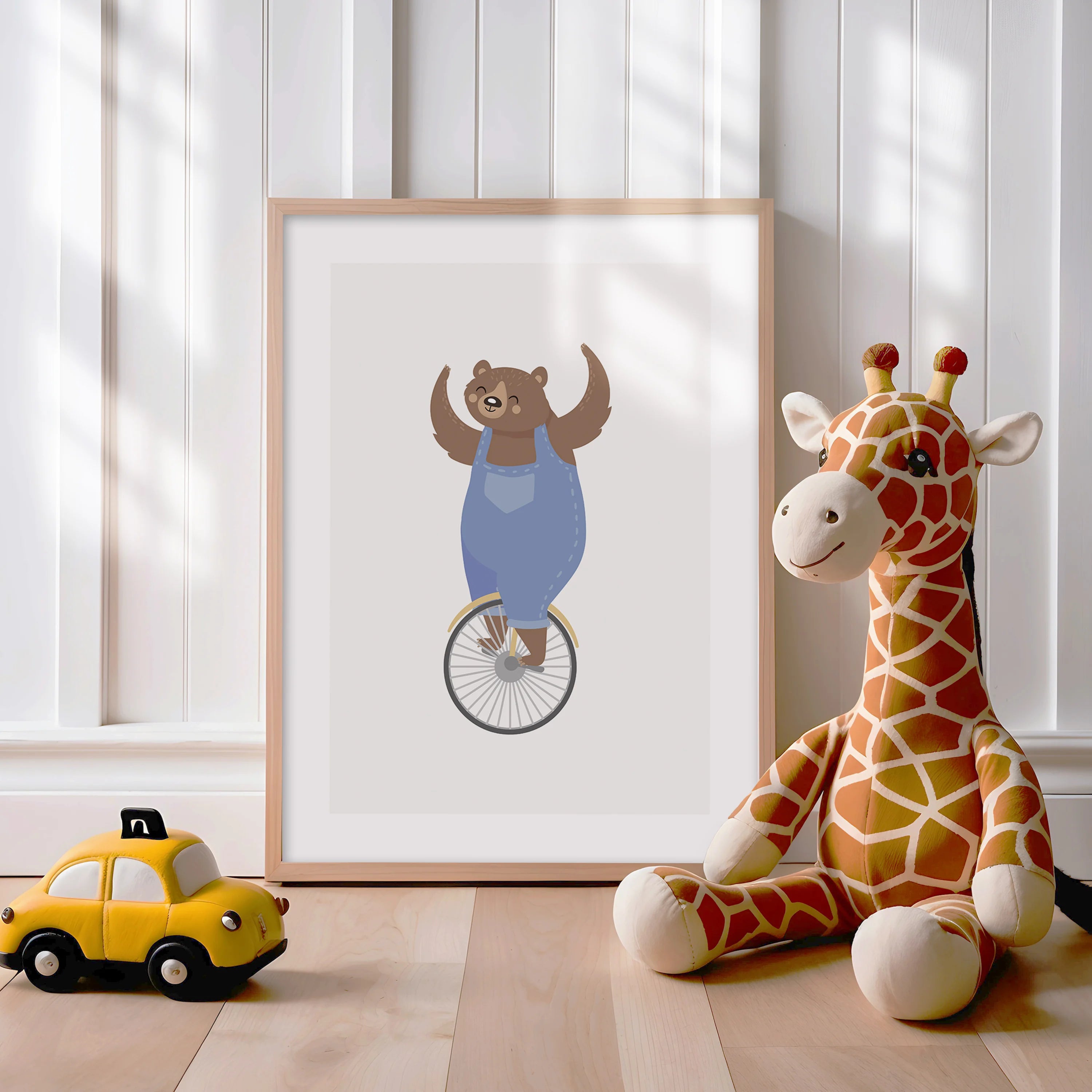 bear on unicycle poster nursery decor