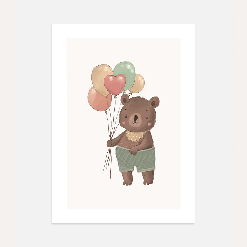 bear with balloons poster kids wall art