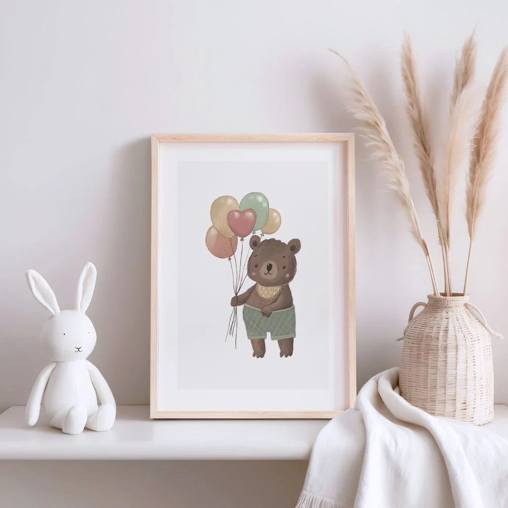 bear with balloons poster nursery decor