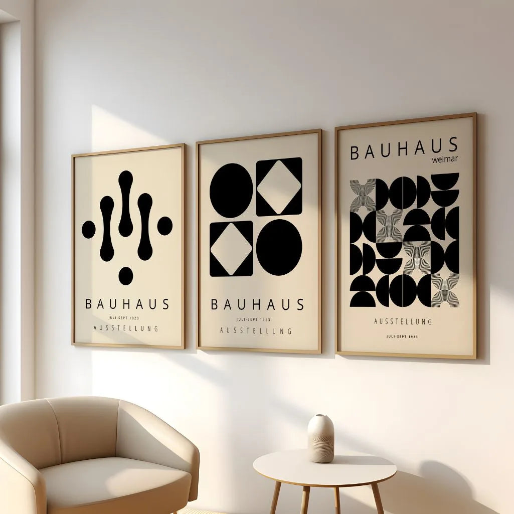 black and beige geometric poster set in contemporary space