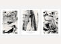 Abstract marble texture poster set in black and white fluid style