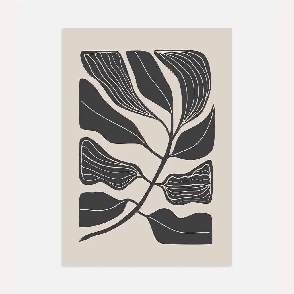 minimalistischer botanischer blätter poster beige schwarz moderne wandkunst
