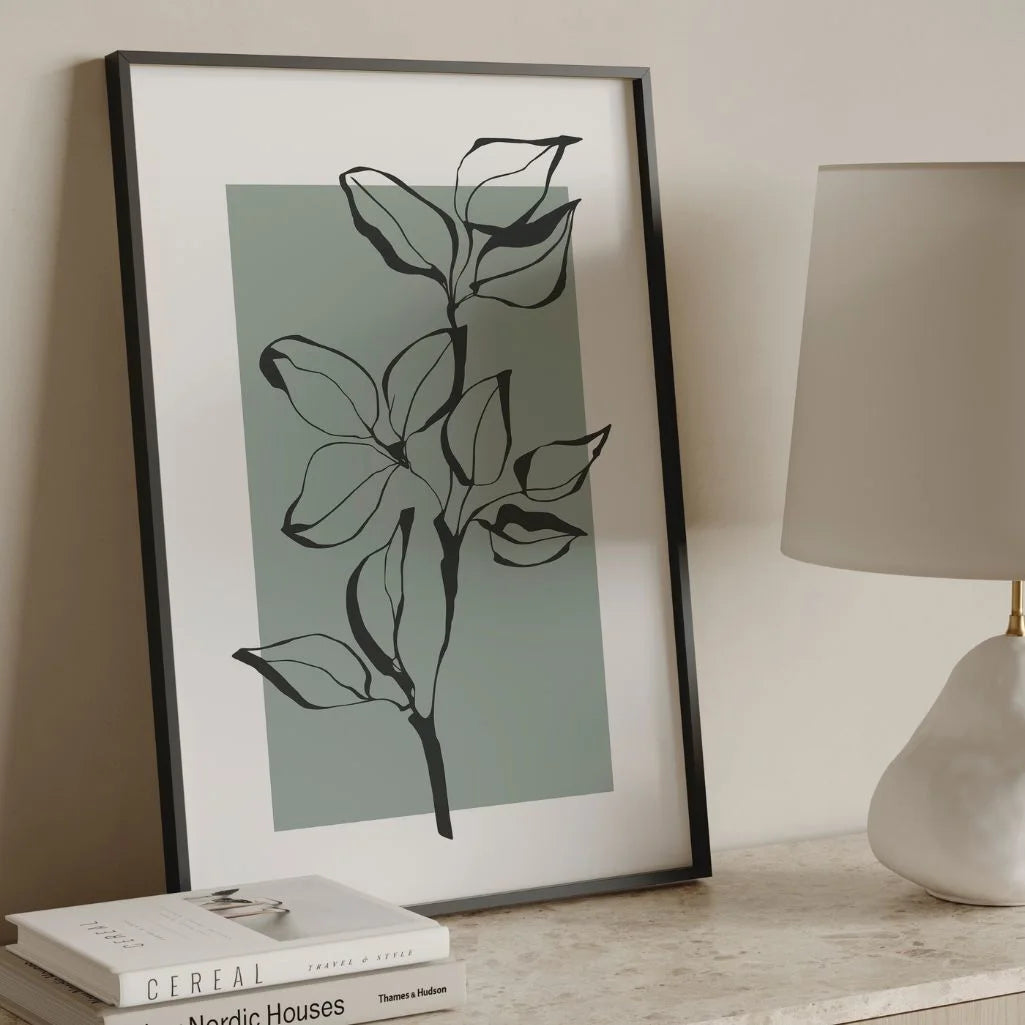 botanical line art poster living room modern neutral decor