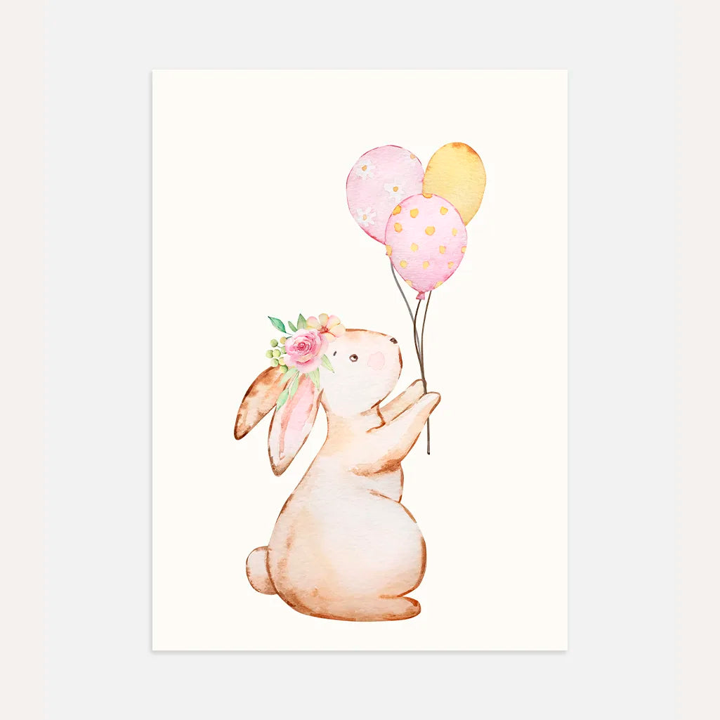 bunny with balloons poster kids wall art