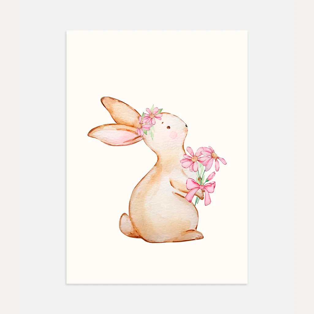 bunny with flowers poster kids wall art