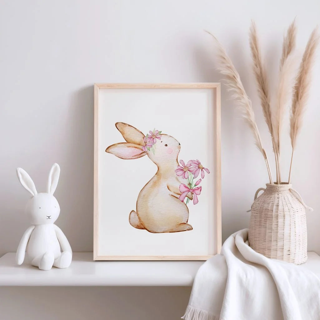 bunny flowers poster nursery decor
