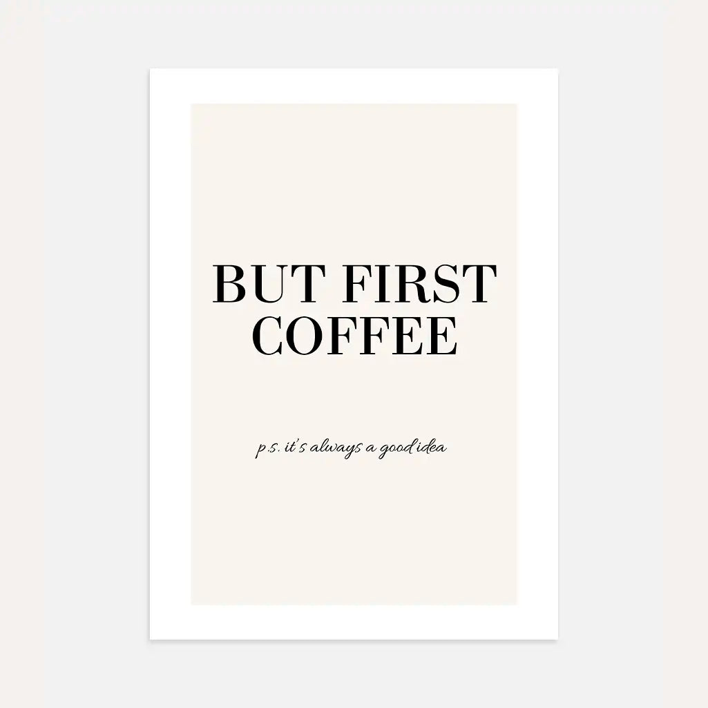But First Coffee typography poster minimalist coffee quote wall art