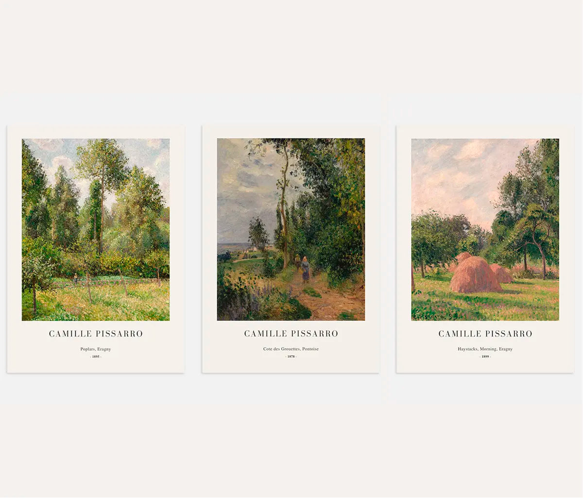 Camille Pissarro landscape poster set with green countryside tones impressionist wall art