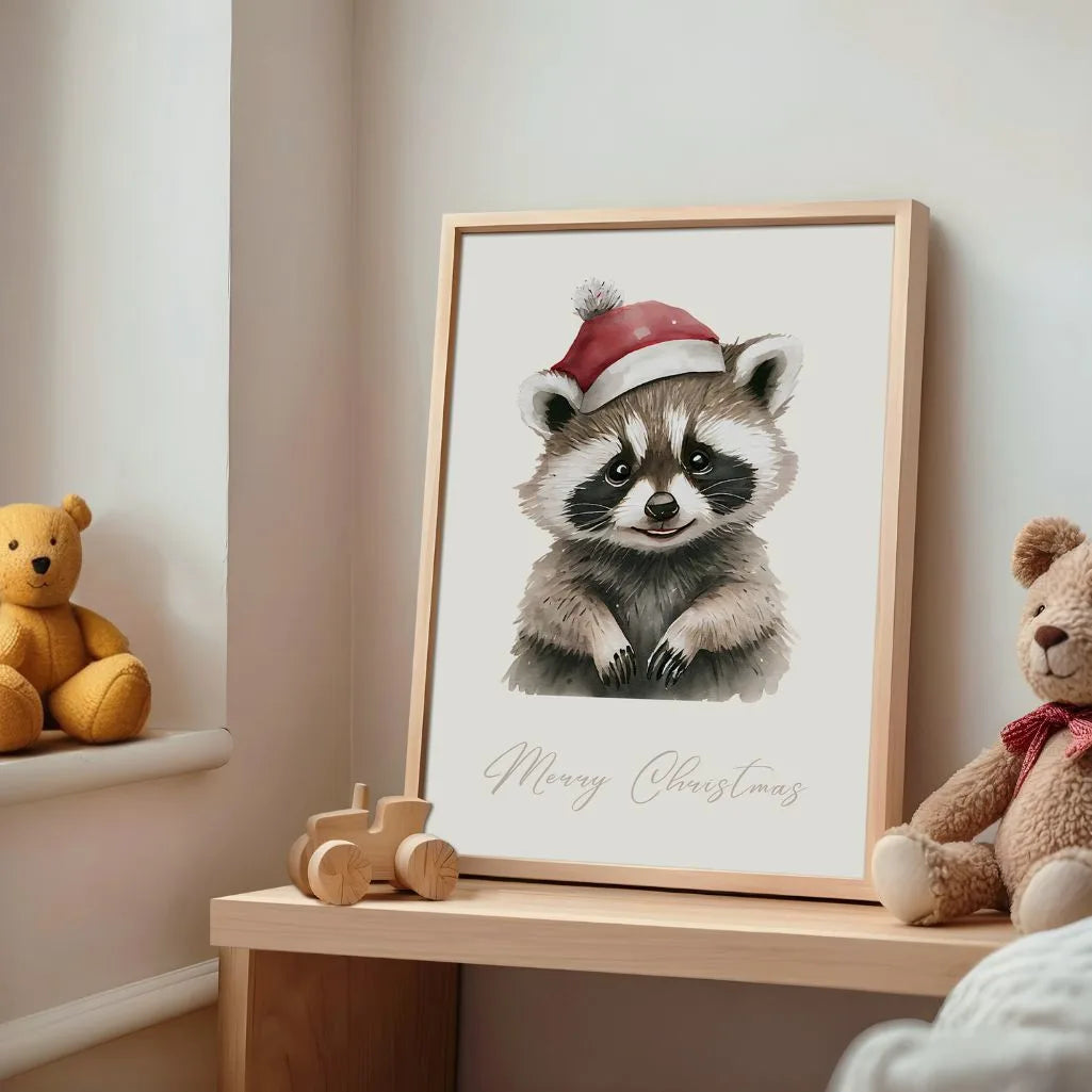 christmas raccoon poster nursery christmas decor