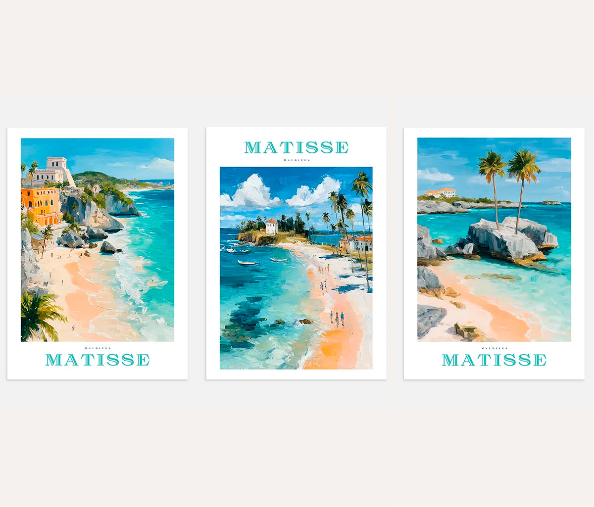 coastal beach poster set turquoise water wall art