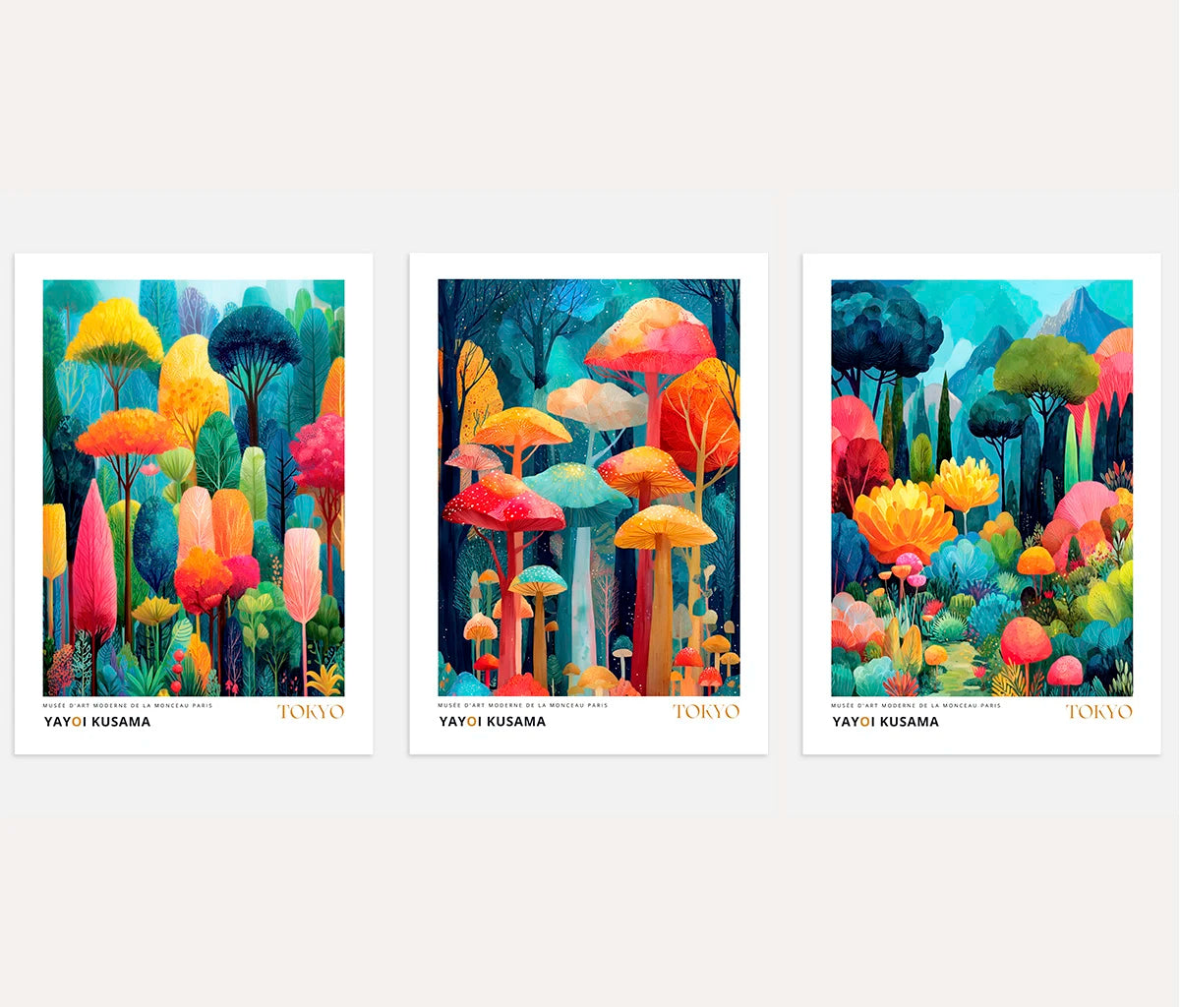 colorful fantasy forest poster set surreal trees vibrant wall art