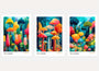 colorful fantasy forest poster set surreal trees vibrant wall art