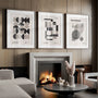 black graphite and beige bauhaus poster set of 3 arranged in modern gallery wall