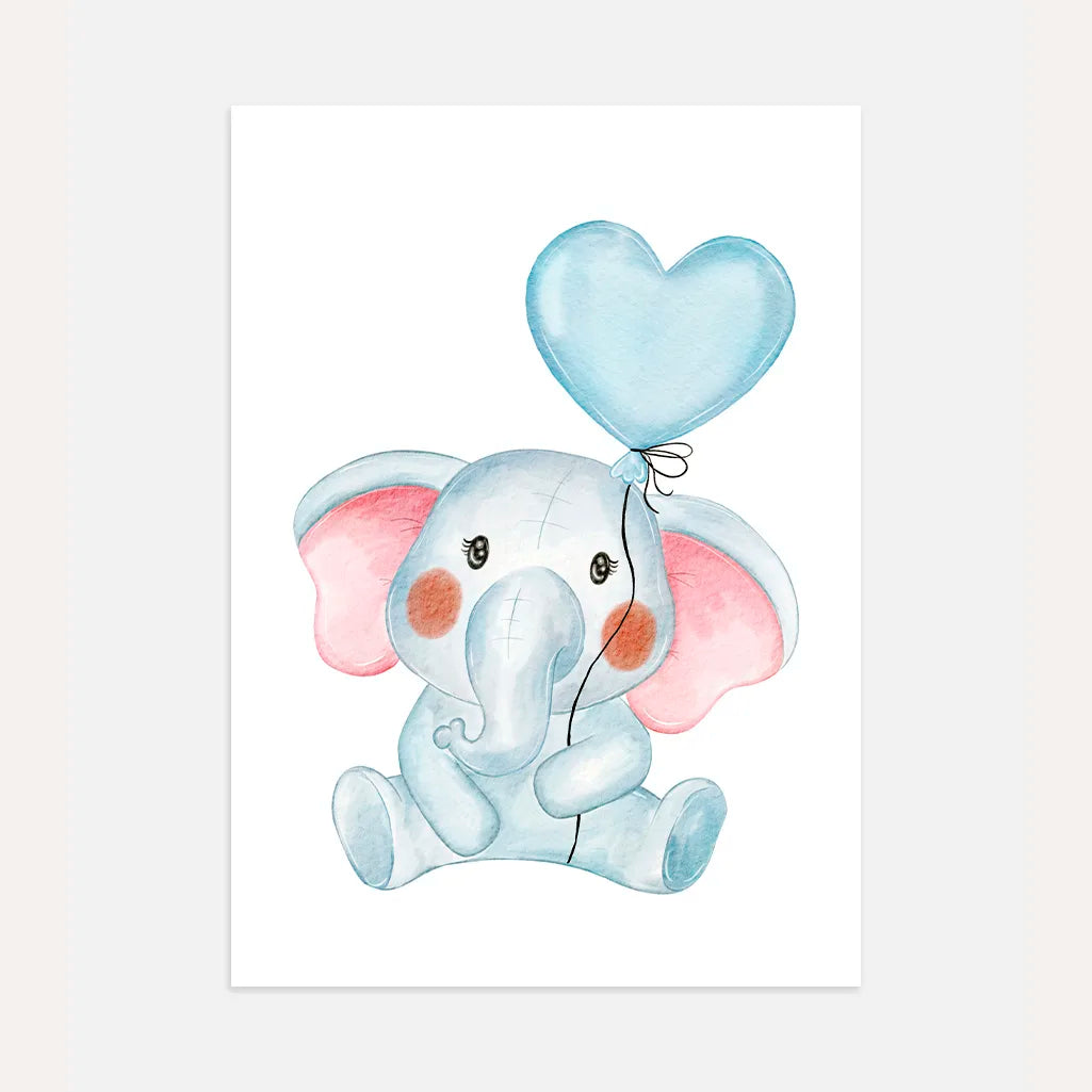 elephant with a heart balloon poster kids wall art
