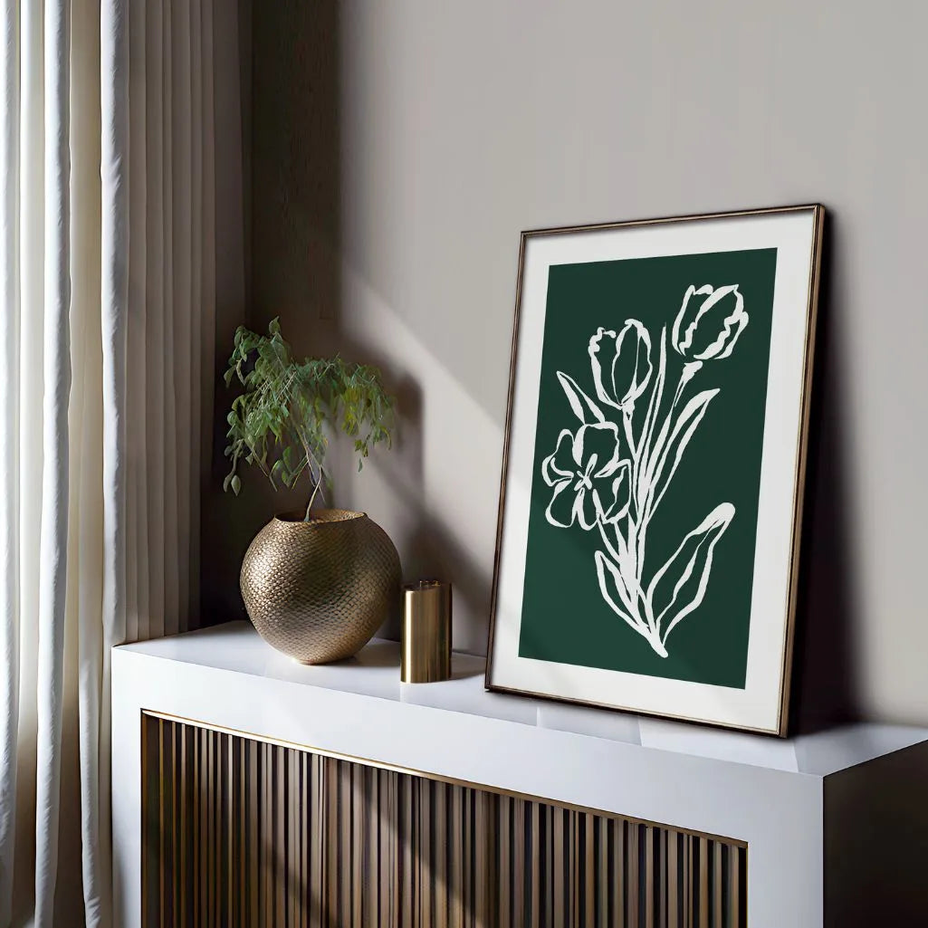 emerald floral line poster living room modern elegant decor