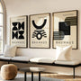 black beige and olive bauhaus wall art set in modern minimalist living room