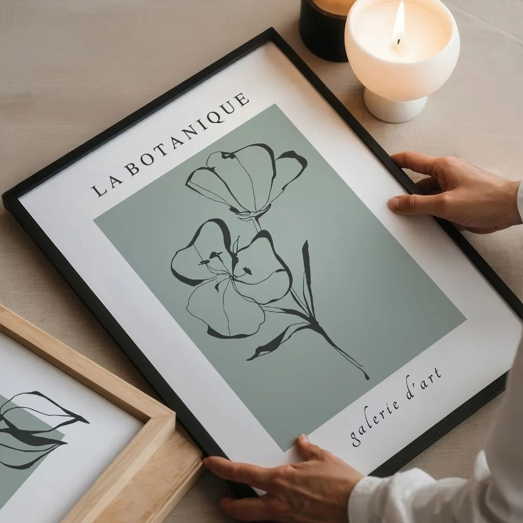 botanical line art poster living room sage green modern decor