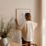 Floral line art poster displayed in gallery wall with neutral modern decor