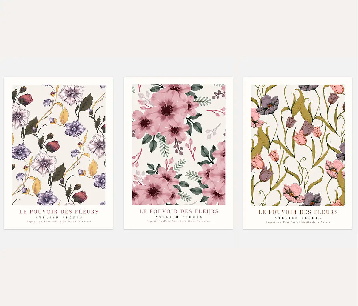 floral pattern poster set wall art for romantic living room decor