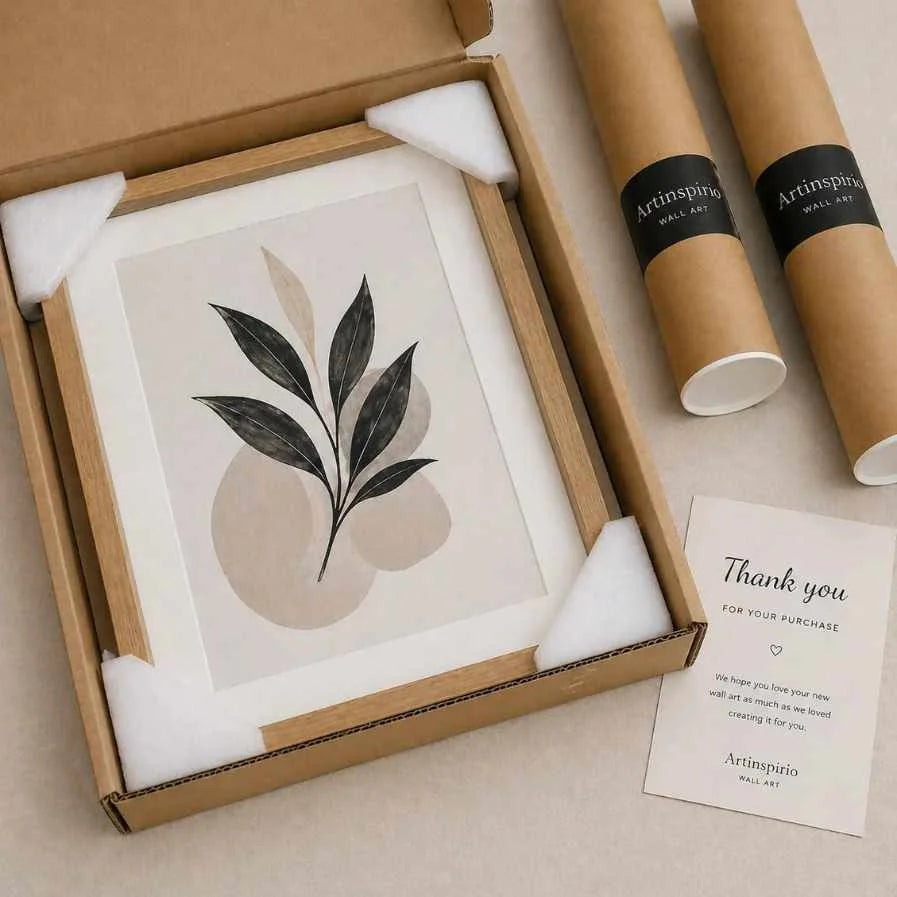 framed poster in protective packaging with corner protectors artinspirio box safe delivery wall art