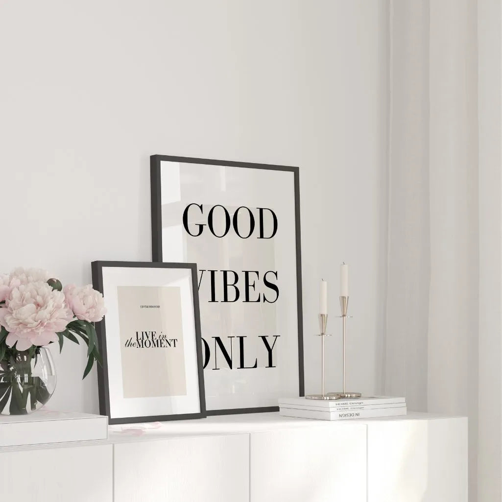 good vibes only poster black white gallery wall