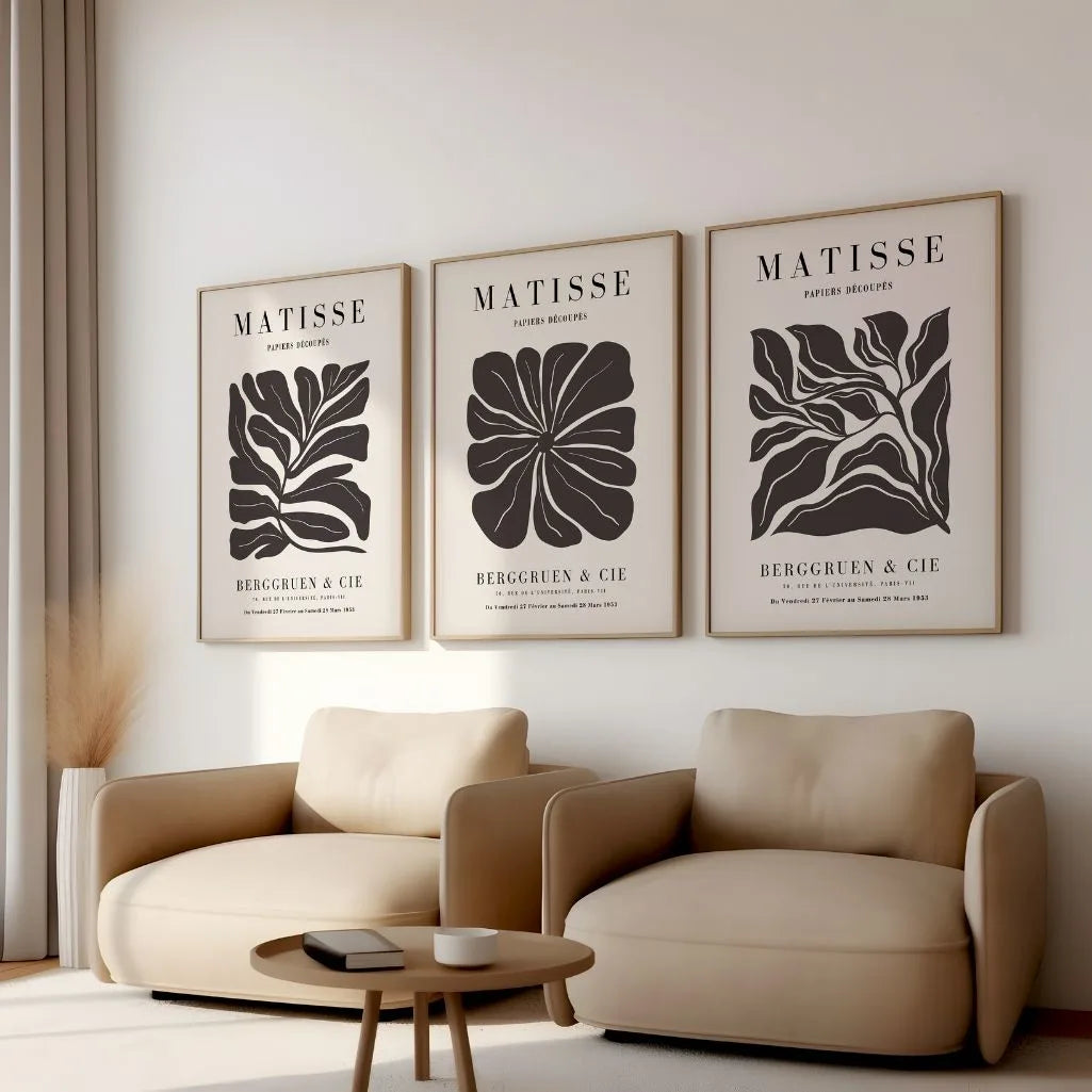 henri matisse abstract botanical dark poster set