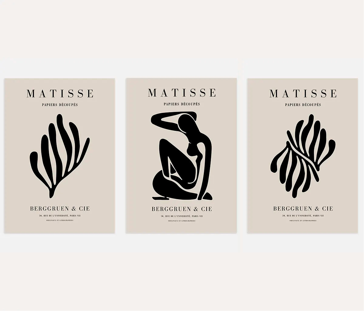 henri matisse black silhouette poster set of 3 beige background