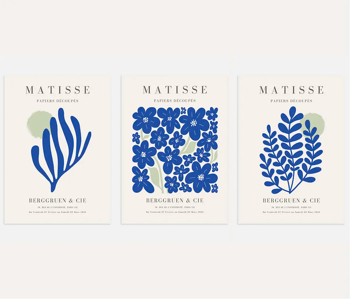 henri matisse poster set of 3 blue floral botanical wall art