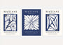 Henri Matisse blue floral poster set of 3 with botanical shapes in navy blue and cream wall art