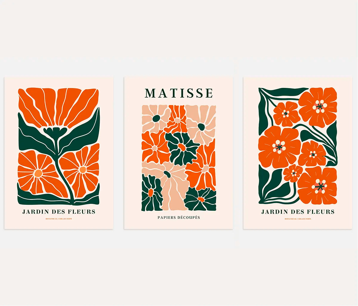 henri matisse poster set of 3 floral orange green beige wall art