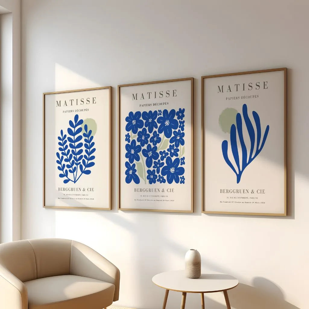 henri matisse botanical pattern blue beige poster set