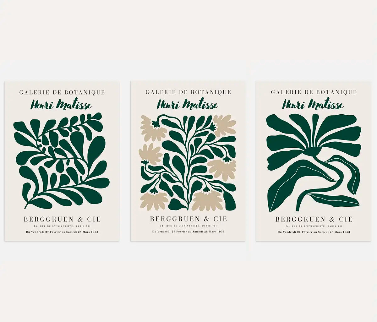 henri matisse poster set of 3 botanical green leaves wall art