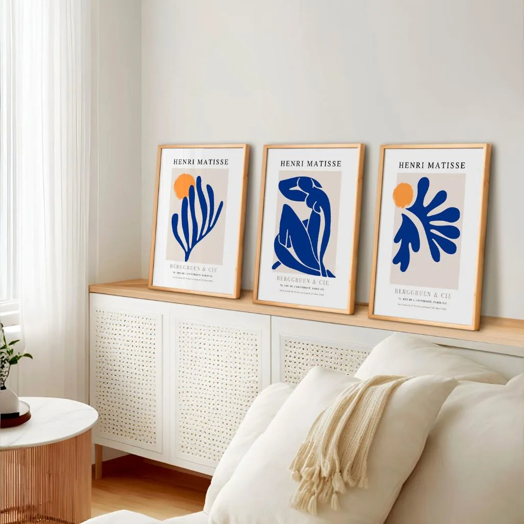 henri matisse cut out posters navy beige bedroom interior