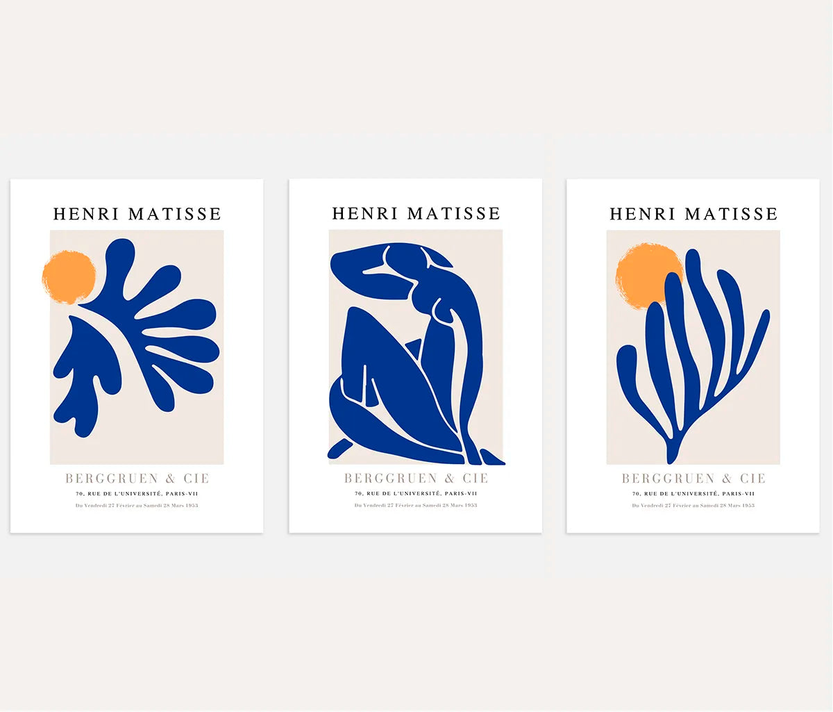 henri matisse poster set of 3 cut out style navy black beige wall art