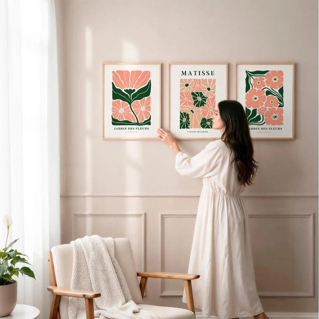 henri matisse delicate flower posters pink green beige living room decor