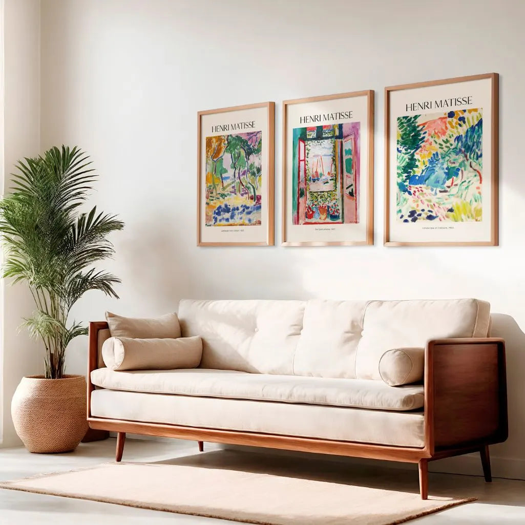 Henri Matisse Fauvism poster set with open window and landscape paintings for stylish interior decor