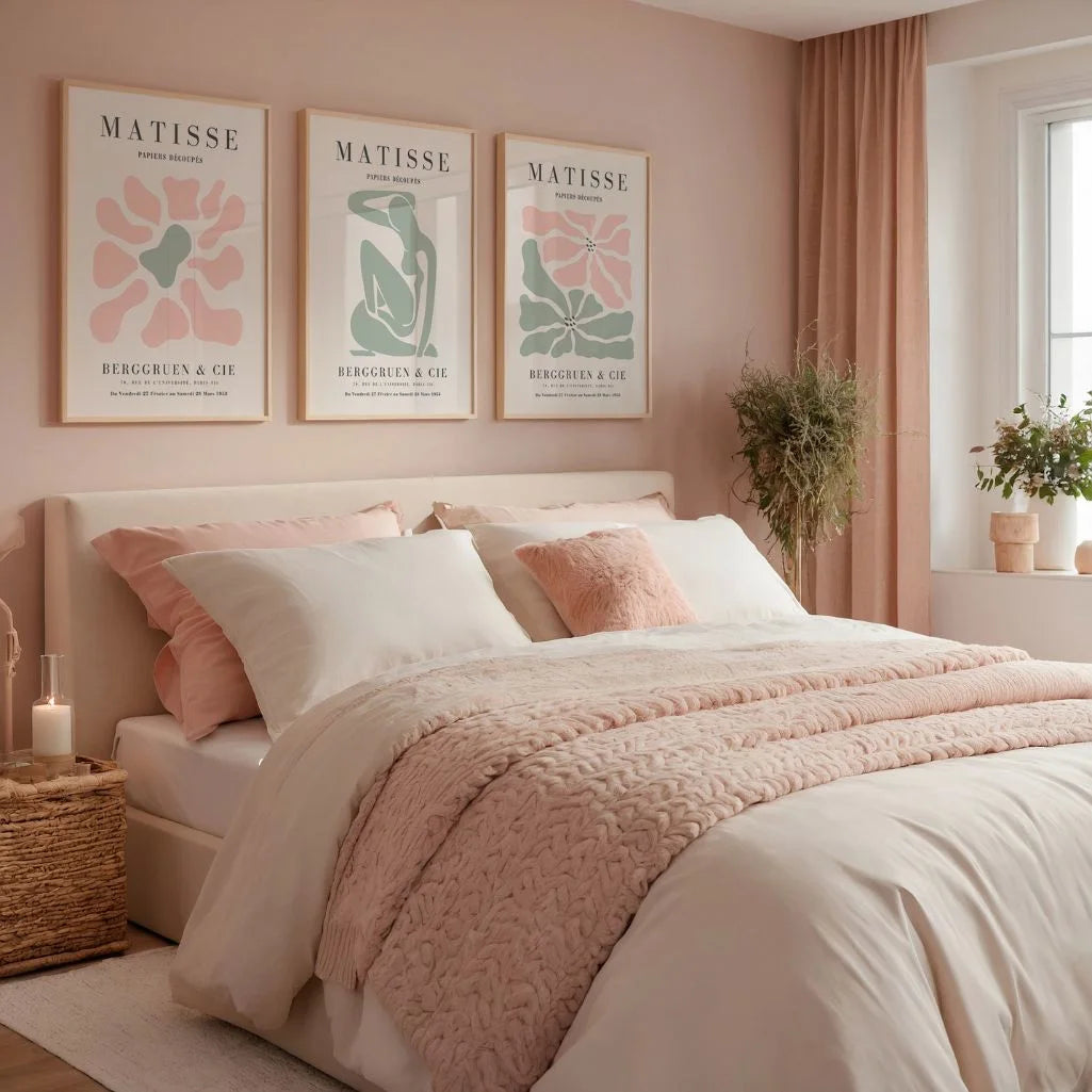 henri matisse abstract figure floral posters pink sage bedroom interior