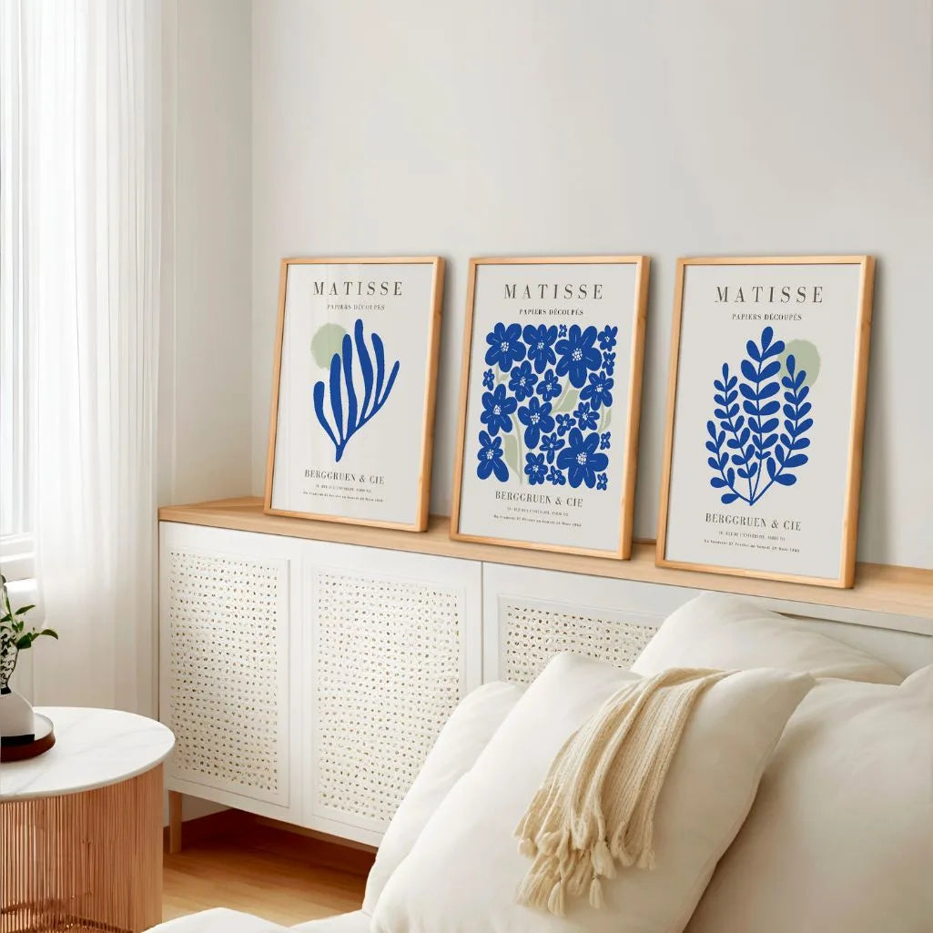 henri matisse poster set of 3 blue botanical gallery wall