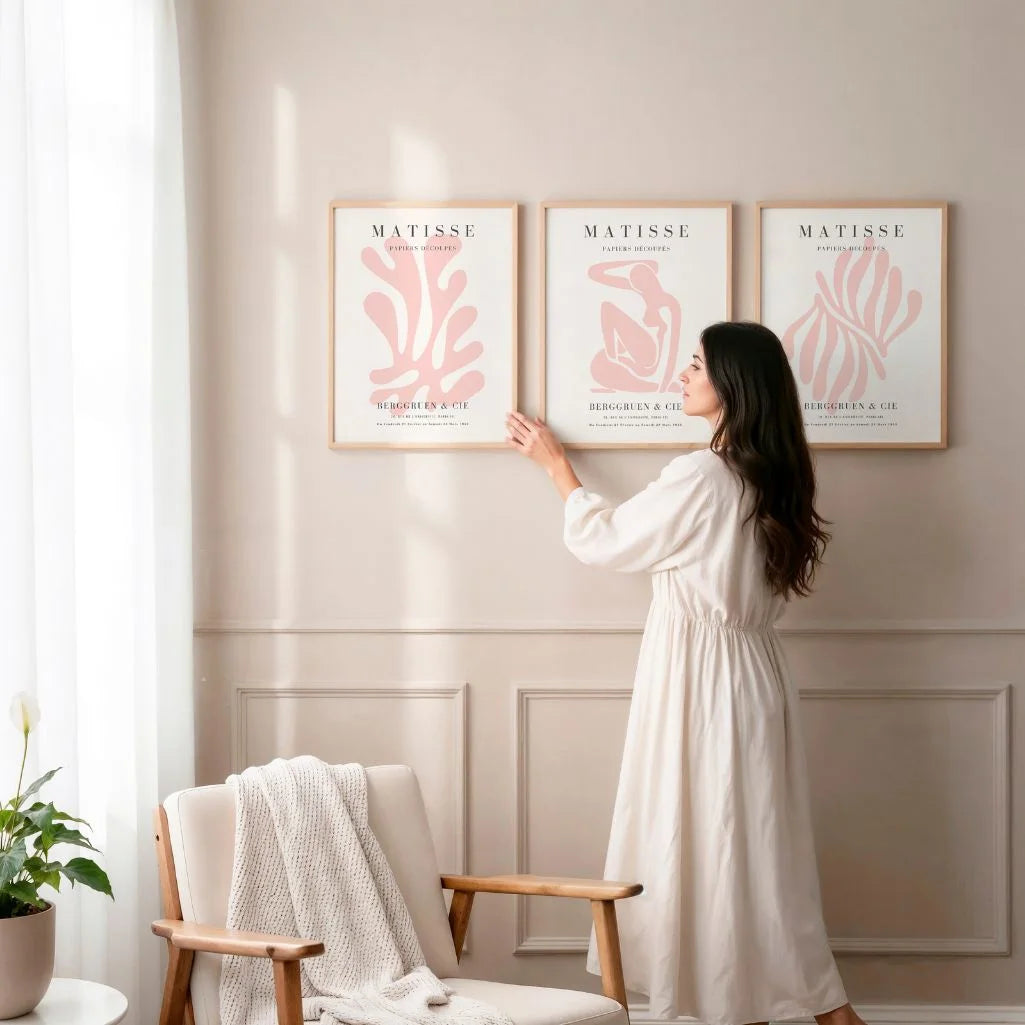 henri matisse poster set of 3 abstract figure pink beige gallery wall