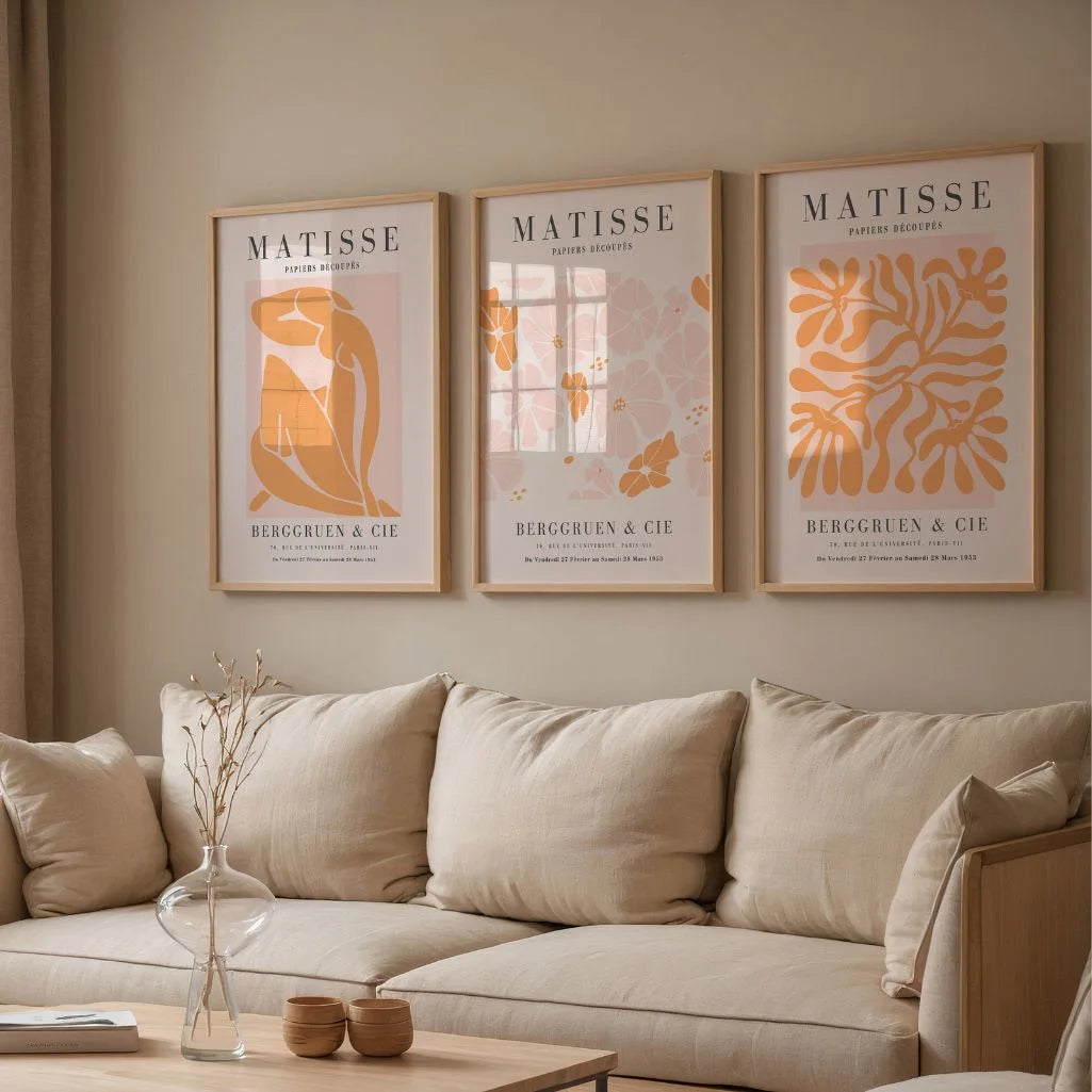 henri matisse poster set of 3 orange pink organic gallery wall