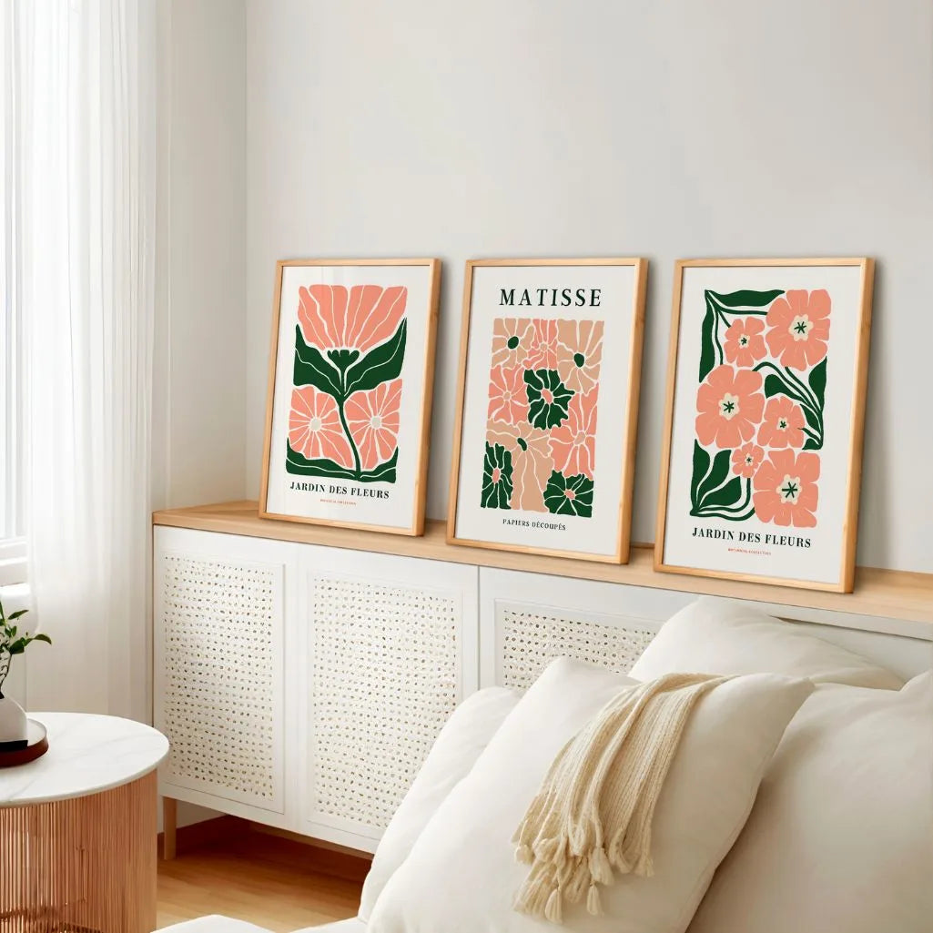 henri matisse poster set of 3 soft flowers pink green beige gallery wall