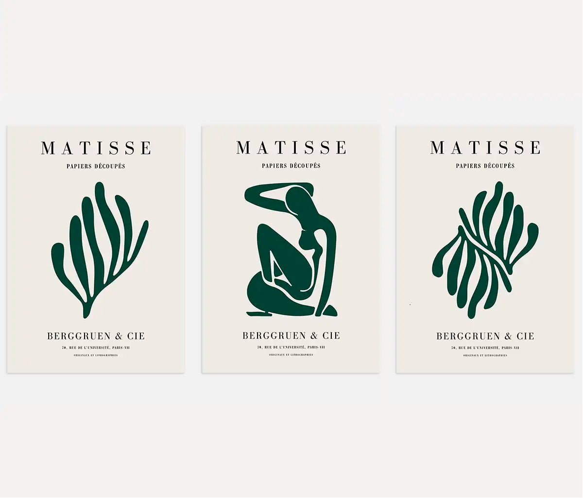 henri matisse dark green poster set of 3 beige background