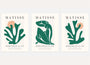 Henri Matisse green abstract shapes poster set of 3 with terracotta sun accents wall art