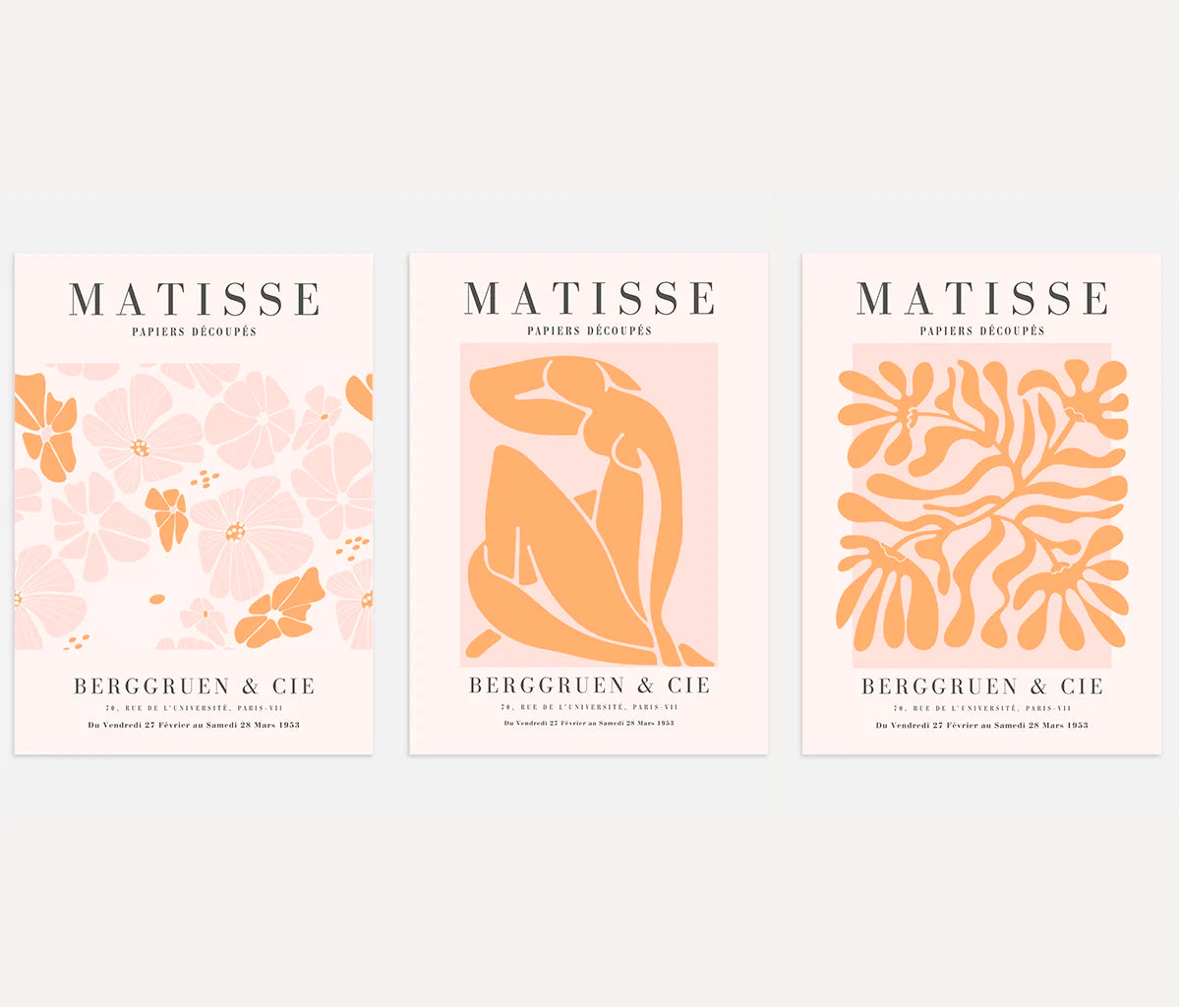 henri matisse poster set of 3 organic gesture orange pink wall art
