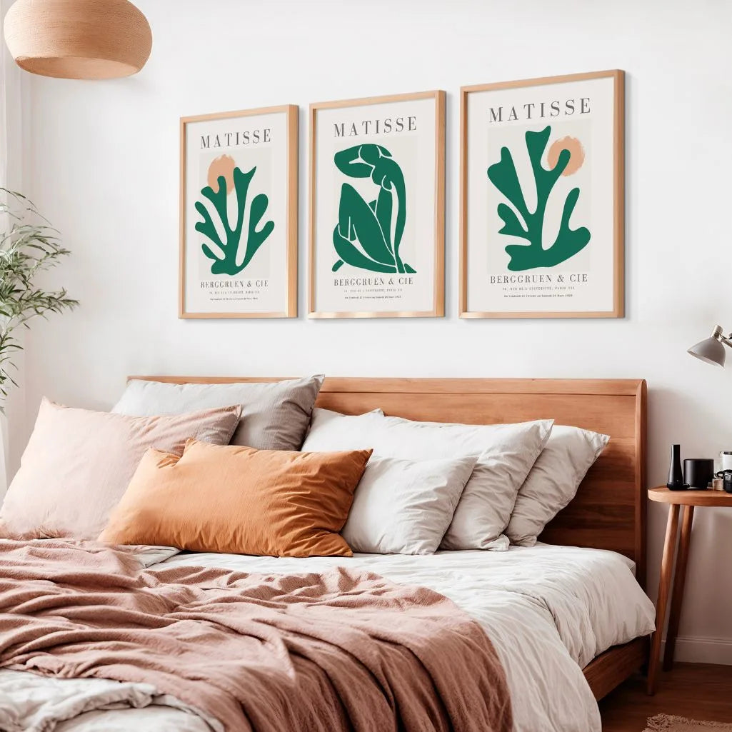 Henri Matisse organic green shapes poster set with warm terracotta tones for modern wall decor