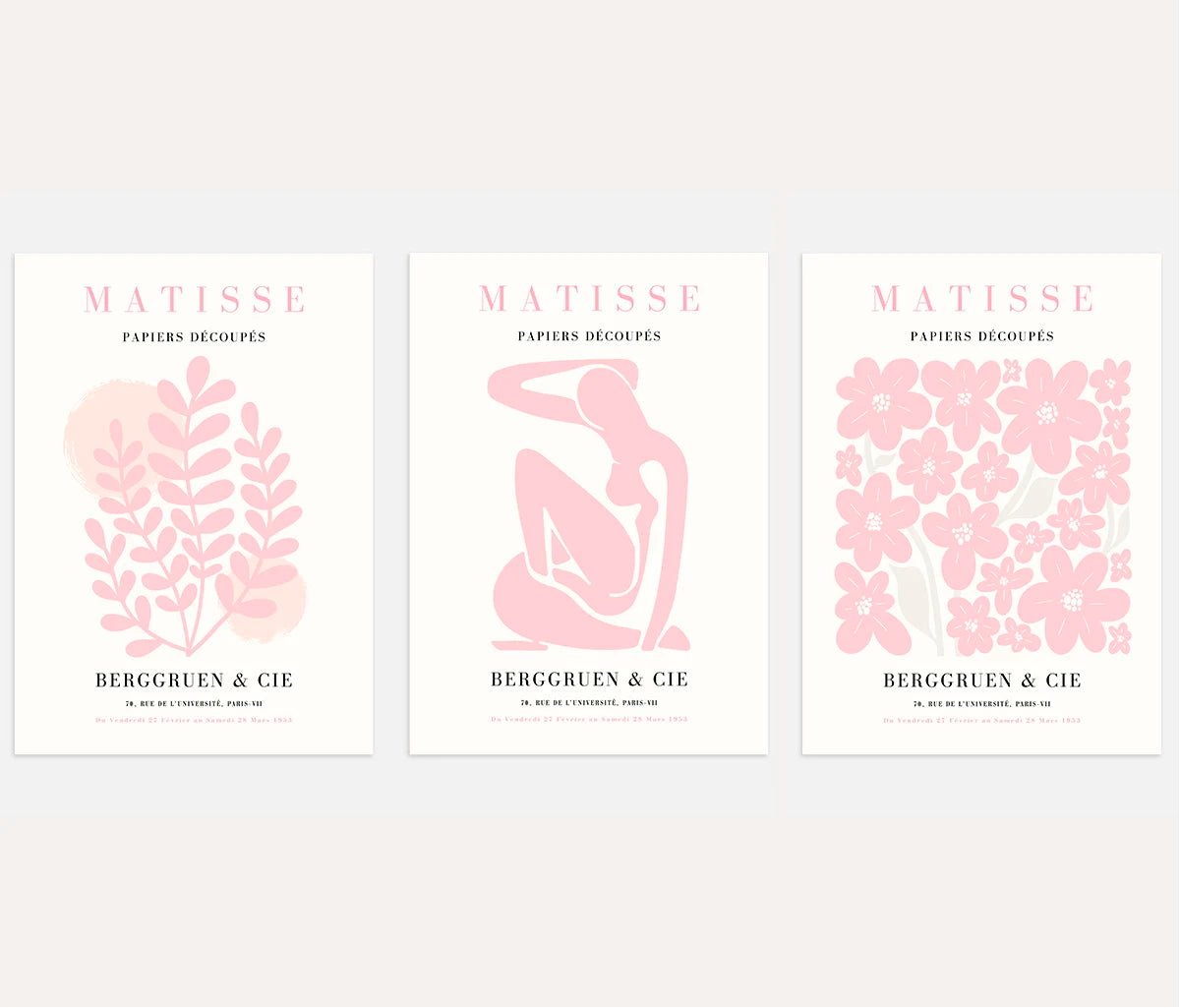 henri matisse poster set of 3 pastel pink beige floral figure wall art